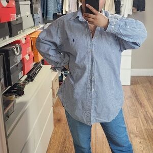 Navy Blue & White Striped Ralph Lauren  Button Down
